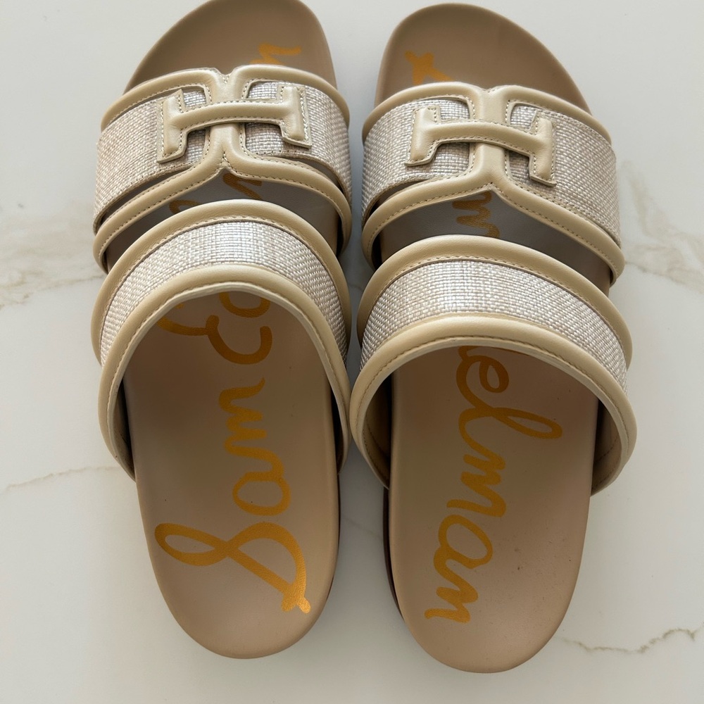 Sam Edelman Women's Tan and Cream Slide Sandals